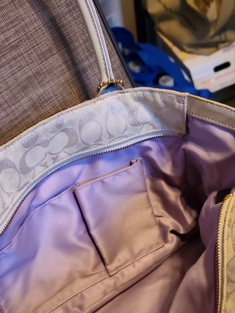 Coach Cream Signature Patchwork Shoulder Bag with Gold Accents - Picture 15 of 16